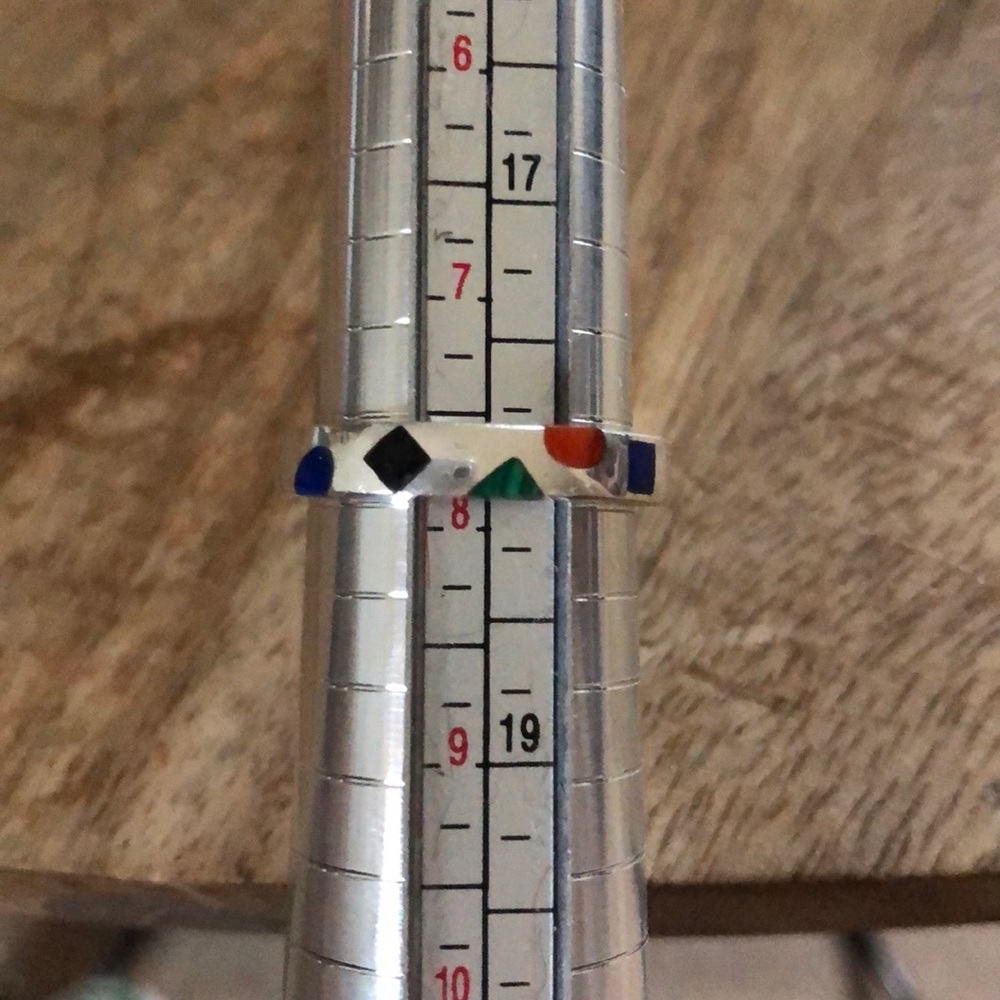 Sterling silver ring w/ five colored stones size 8 - Picture 3 of 4